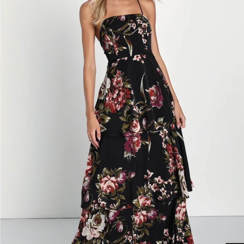 Lulu's Black and Red Floral Maxi Dress